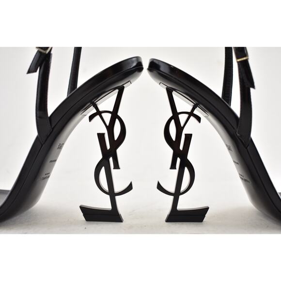 Saint Laurent Opyum 110 Black Leather YSL Logo Heel Slingback Strap Sandal 39.5 - Picture 15 of 16